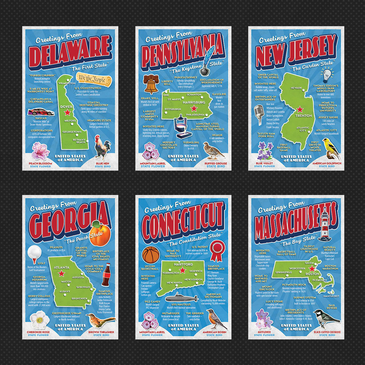 USA State Postcards | Set of 57