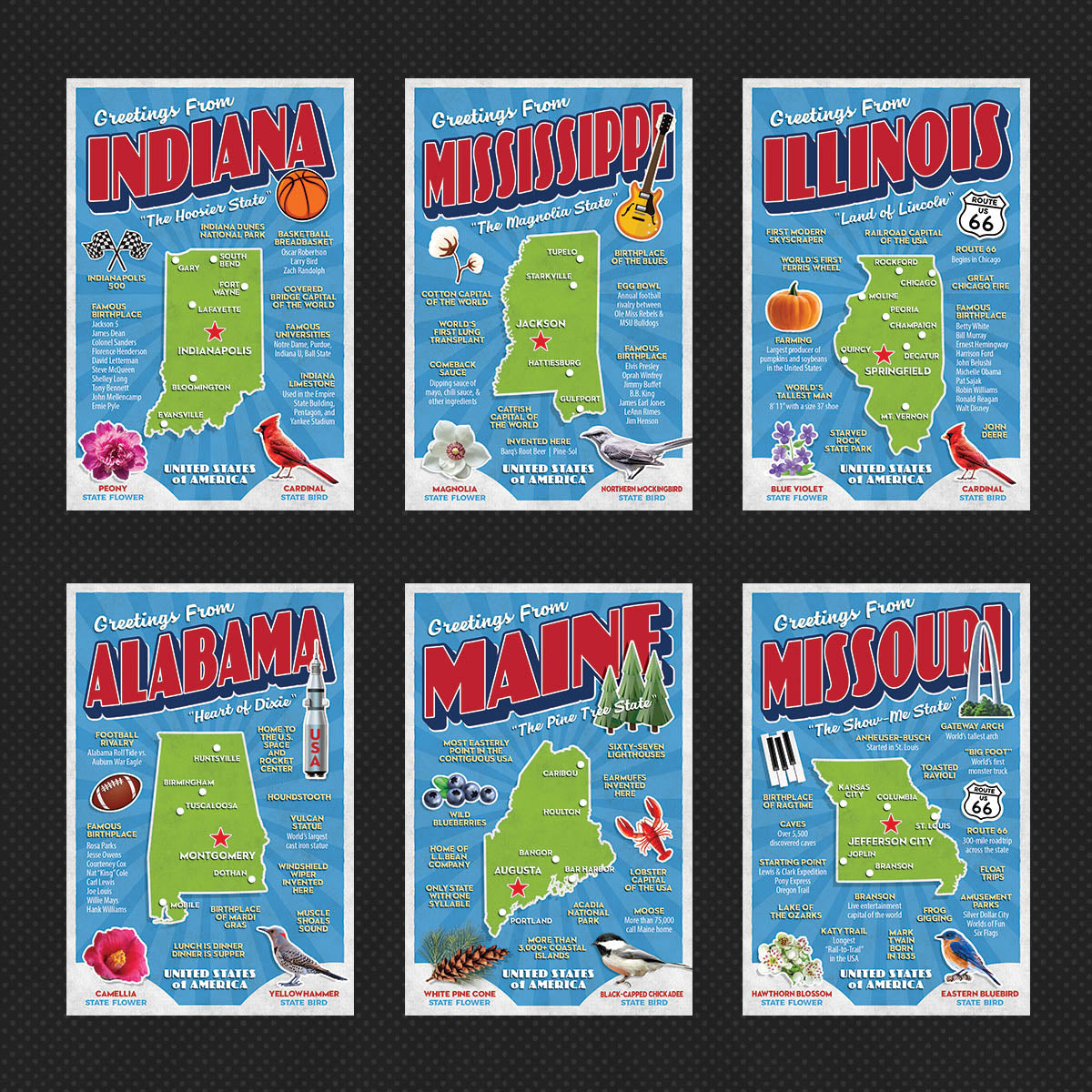 USA State Postcards | Set of 57