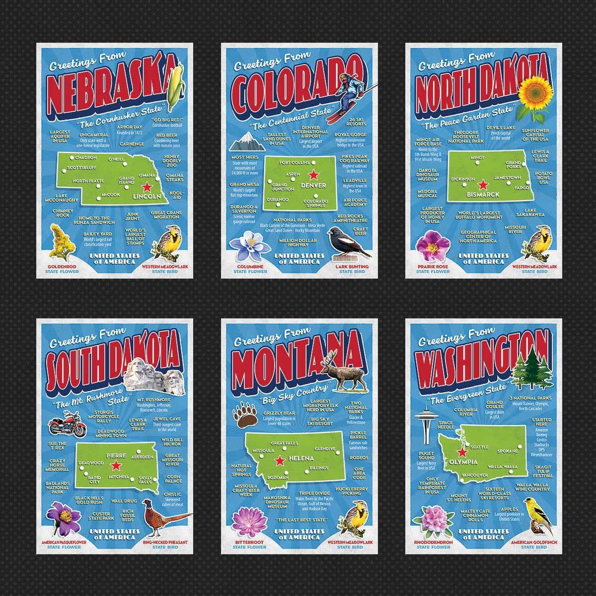 USA State Postcards | Set of 57