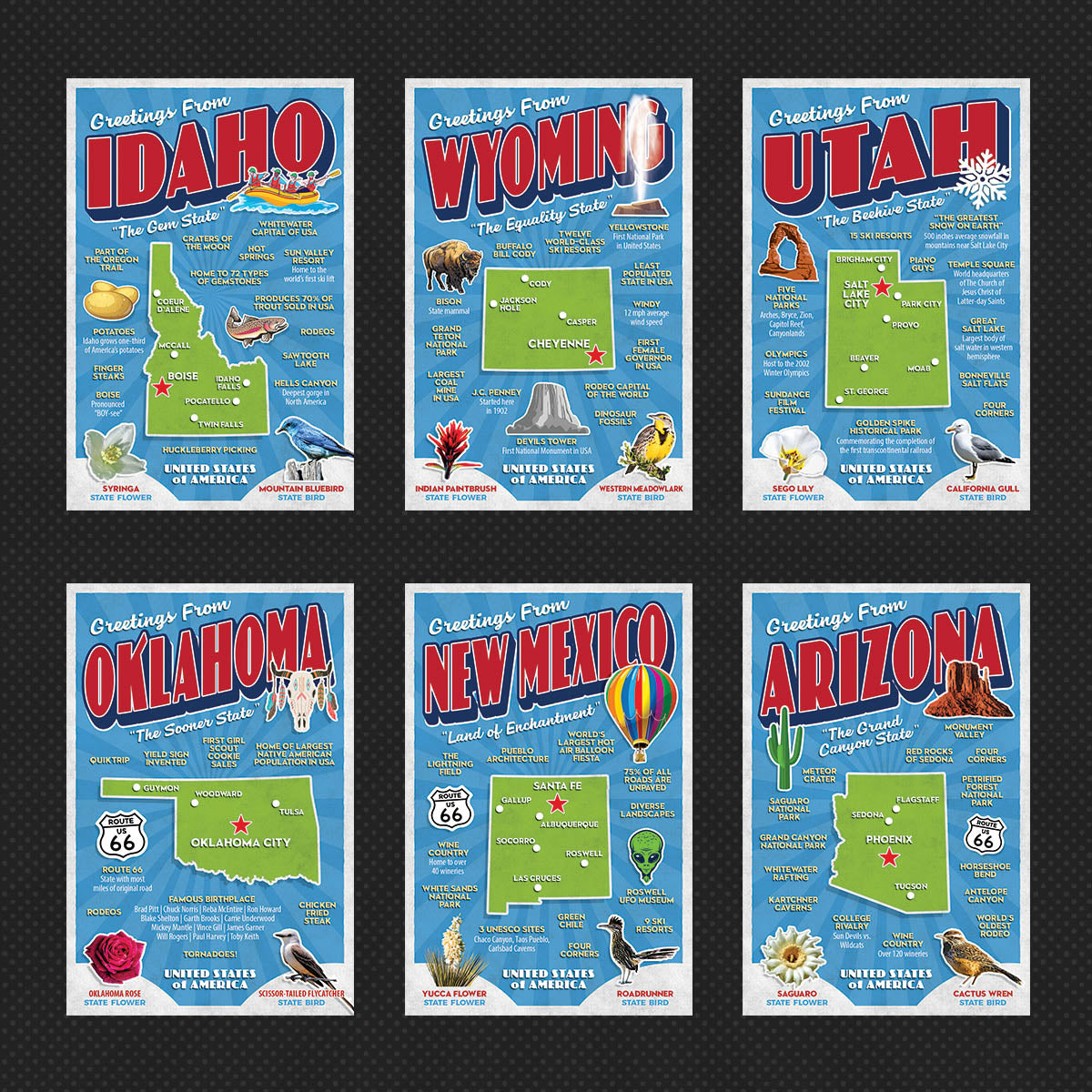 USA State Postcards | Set of 57
