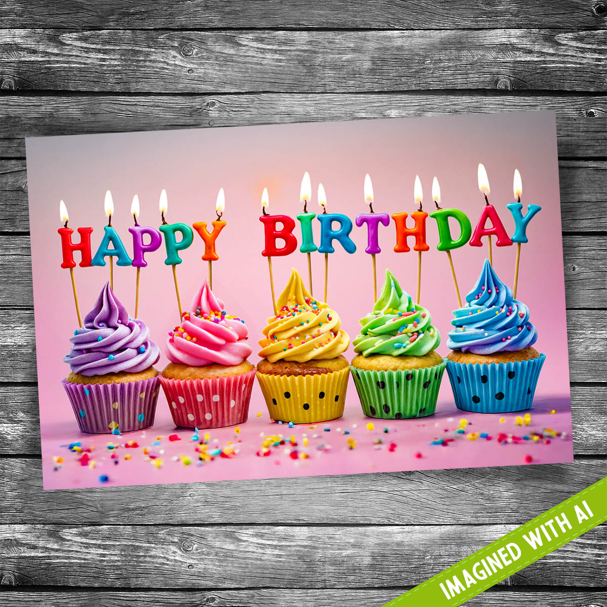 Happy Birthday Cupcakes Postcard