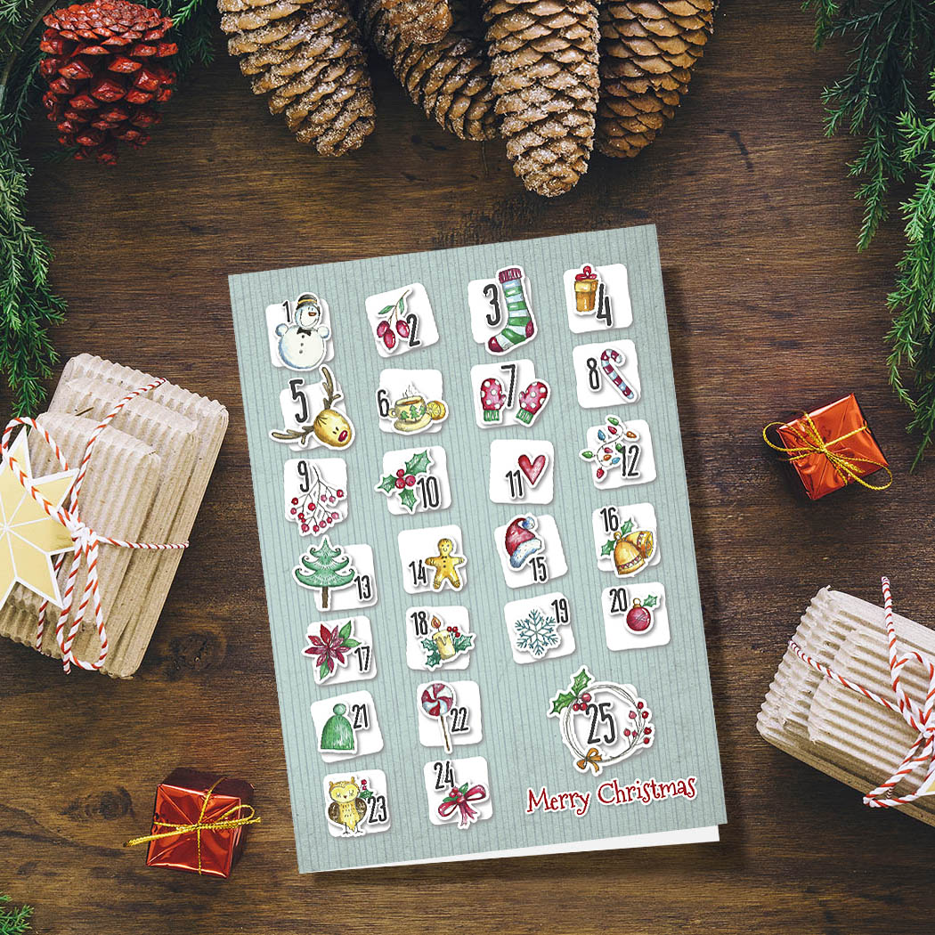 Christmas Advent Calendar | Blank Greeting Card - SET of 4