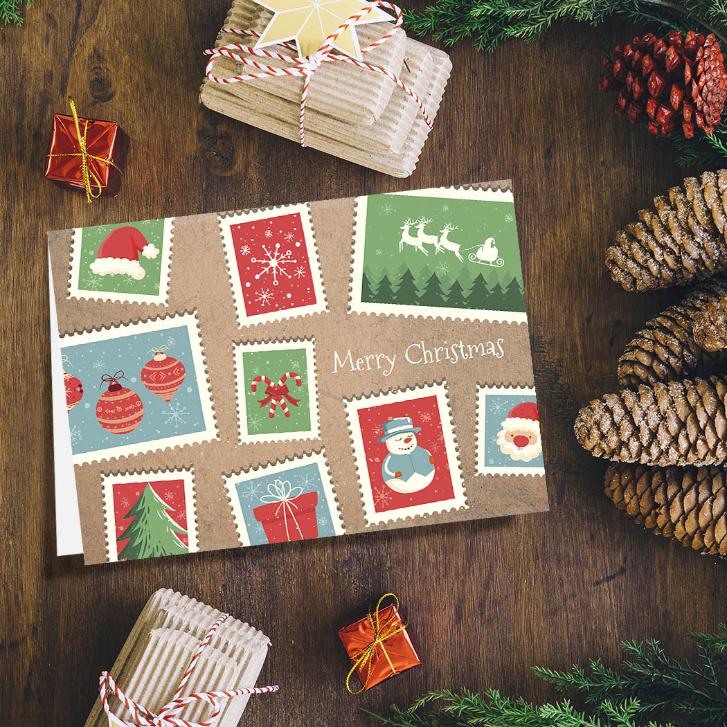 Christmas Stamps | Blank Greeting Card - SET of 4