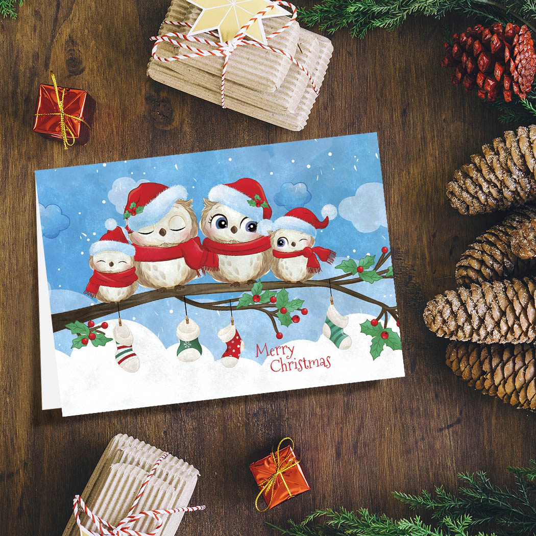 Winter Owls | Blank Greeting Card - SET of 4
