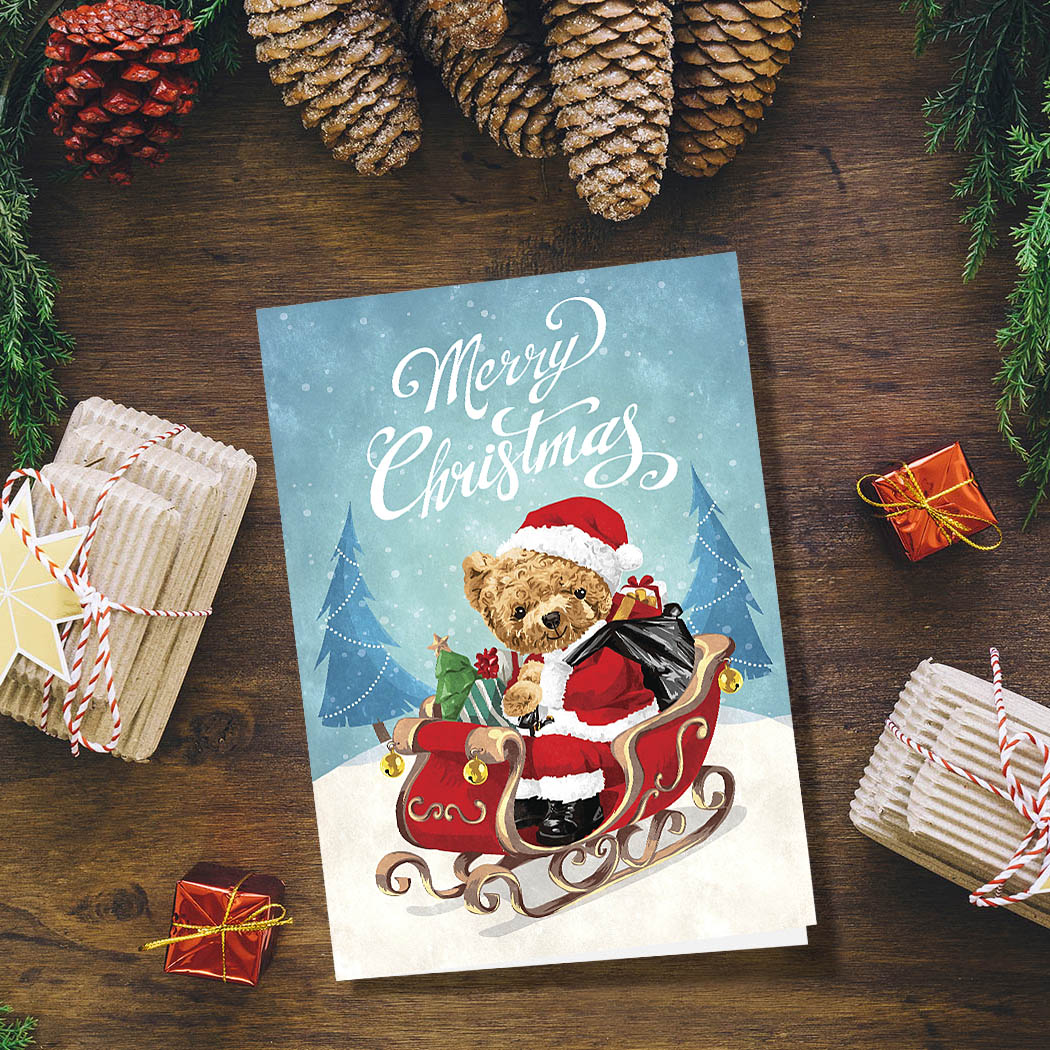 Teddy Bear Santa | Blank Greeting Card - SET of 4