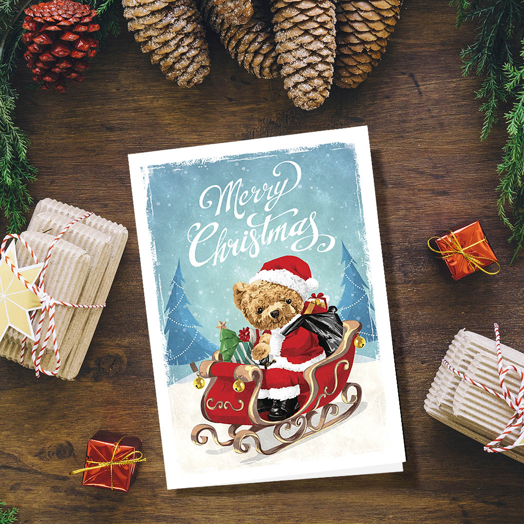 Teddy Bear Santa | 5x7 Blank Card