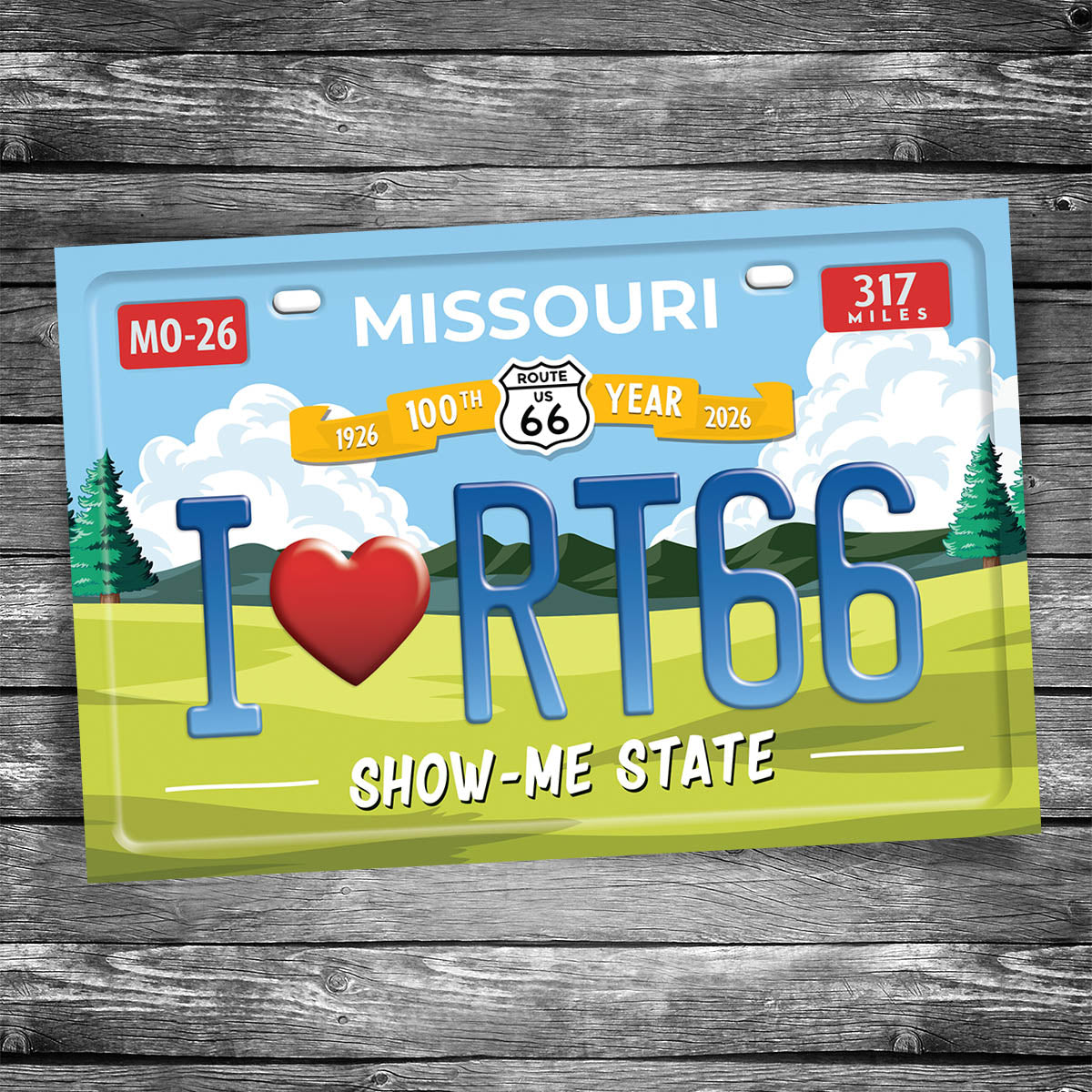 MISSOURI - I Love Route 66 100th License Plate Postcard | 4x6 Postcard