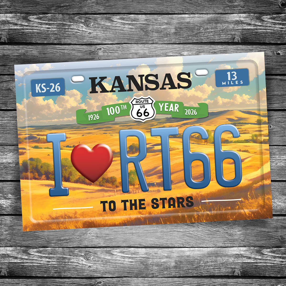 KANSAS - I Love Route 66 100th License Plate Postcard | 4x6 Postcard