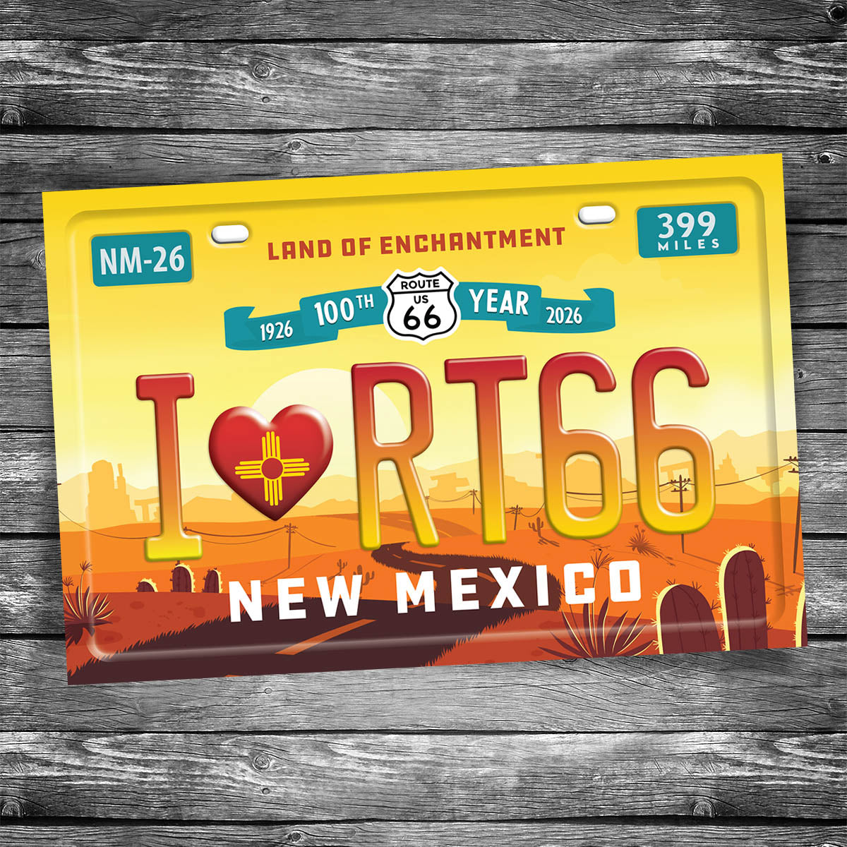 NEW MEXICO - I Love Route 66 100th License Plate Postcard | 4x6 Postcard