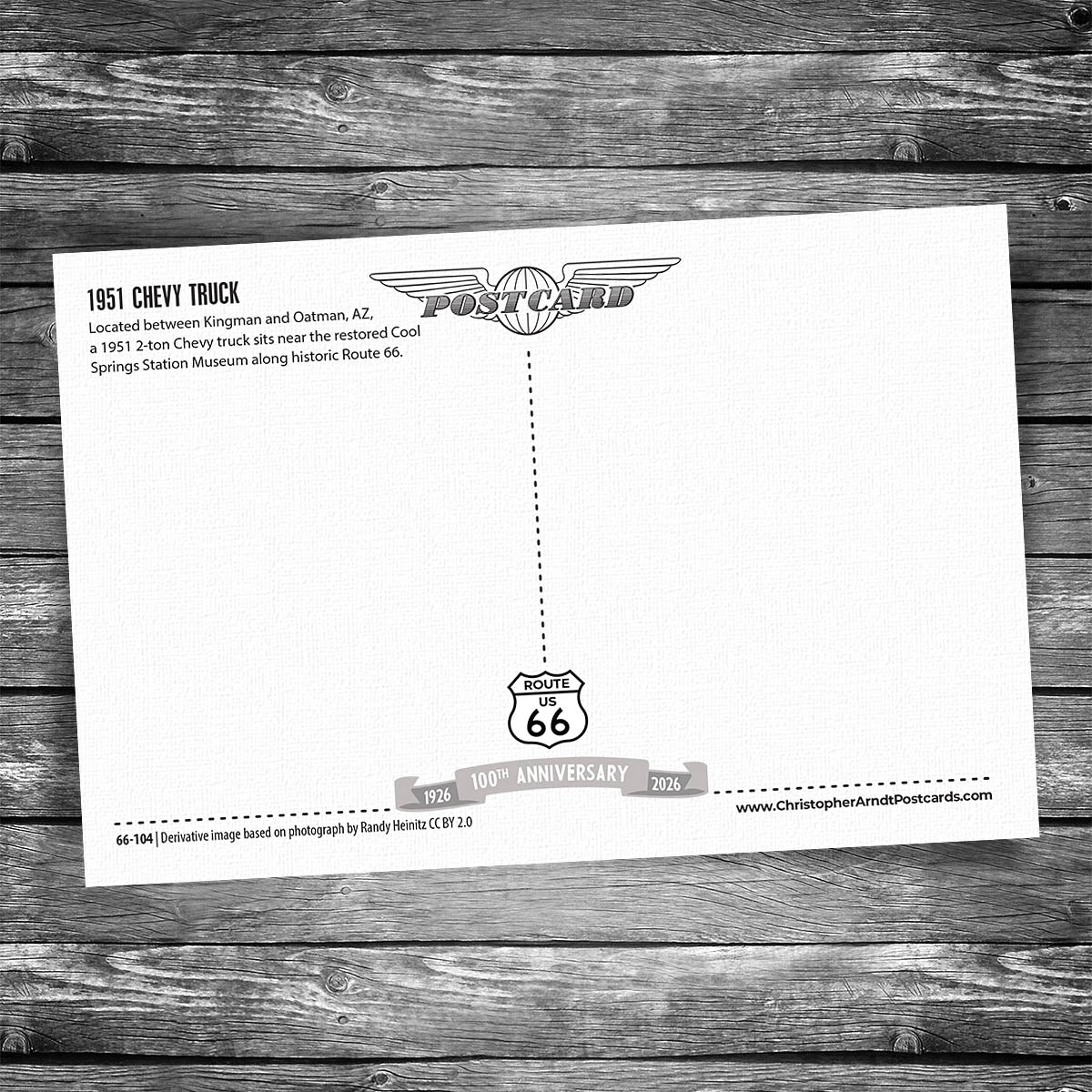 Route 66 Chevy Truck Postcard - 100th Anniversary