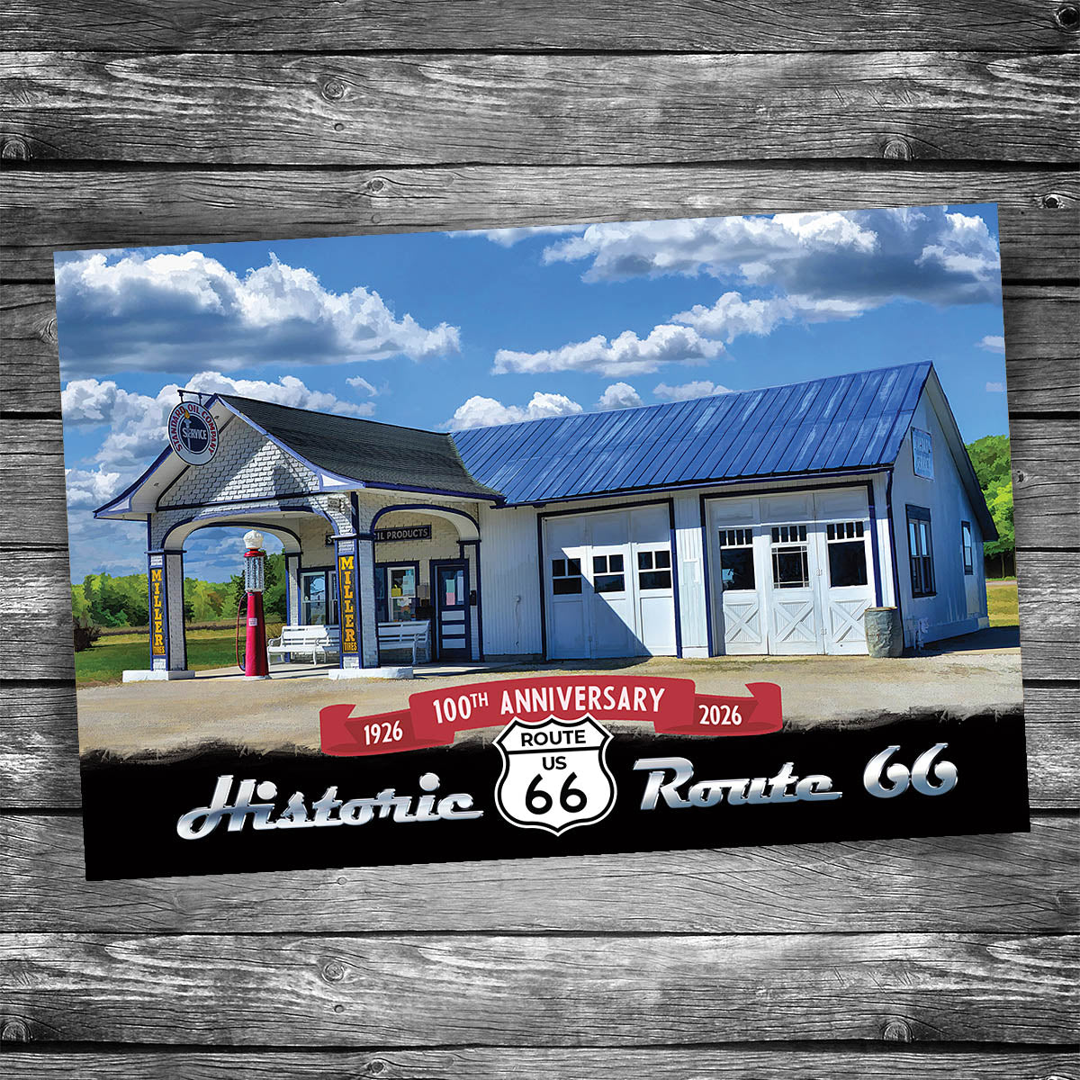 Route 66 Odell Standard Oil Station Postcard - 100th Anniversary