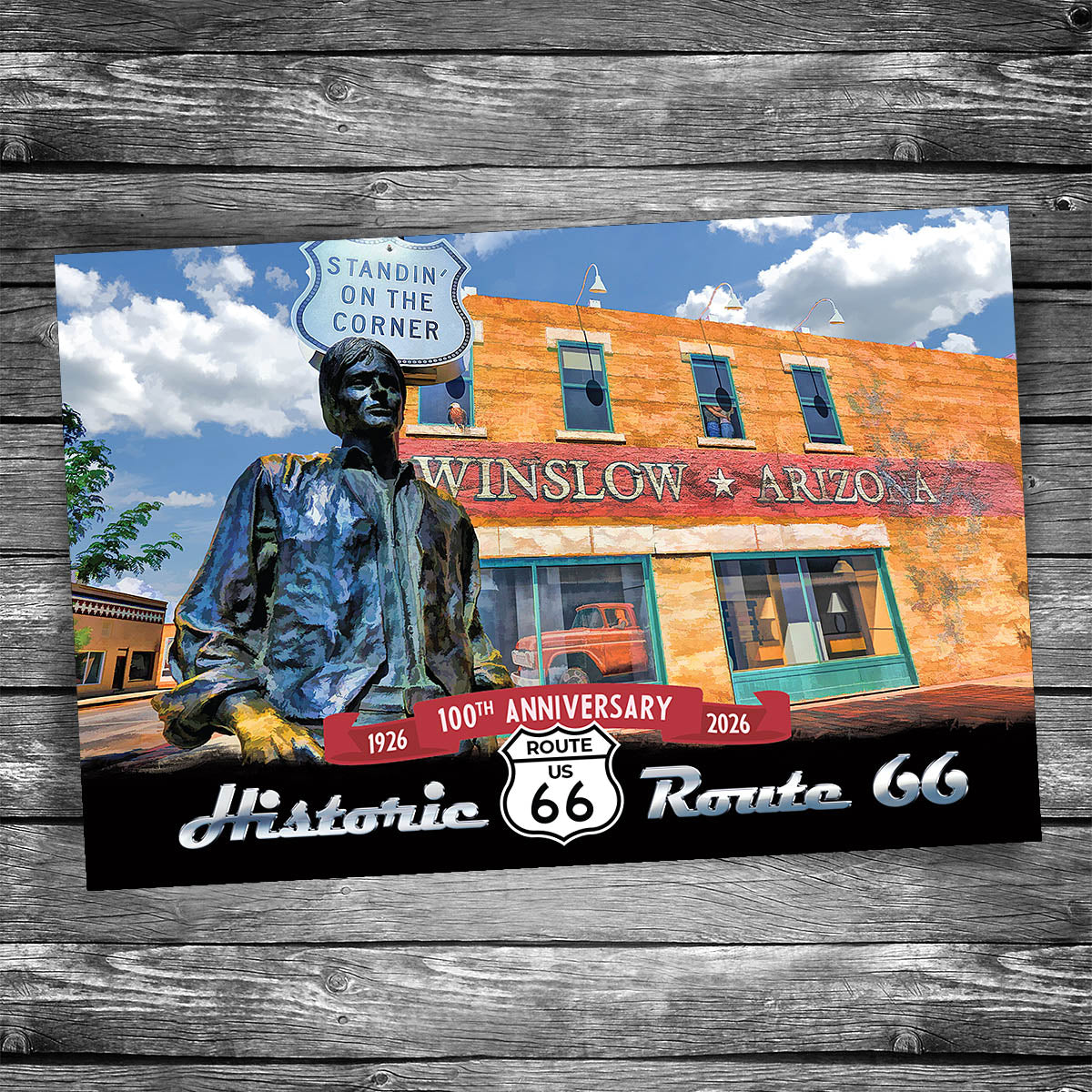 Route 66 Standin' on the Corner Postcard - 100th Anniversary