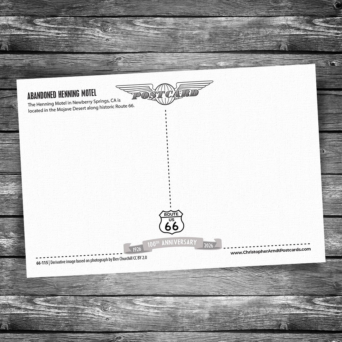 Route 66 Abandoned Henning Motel Sign Postcard - 100th Anniversary