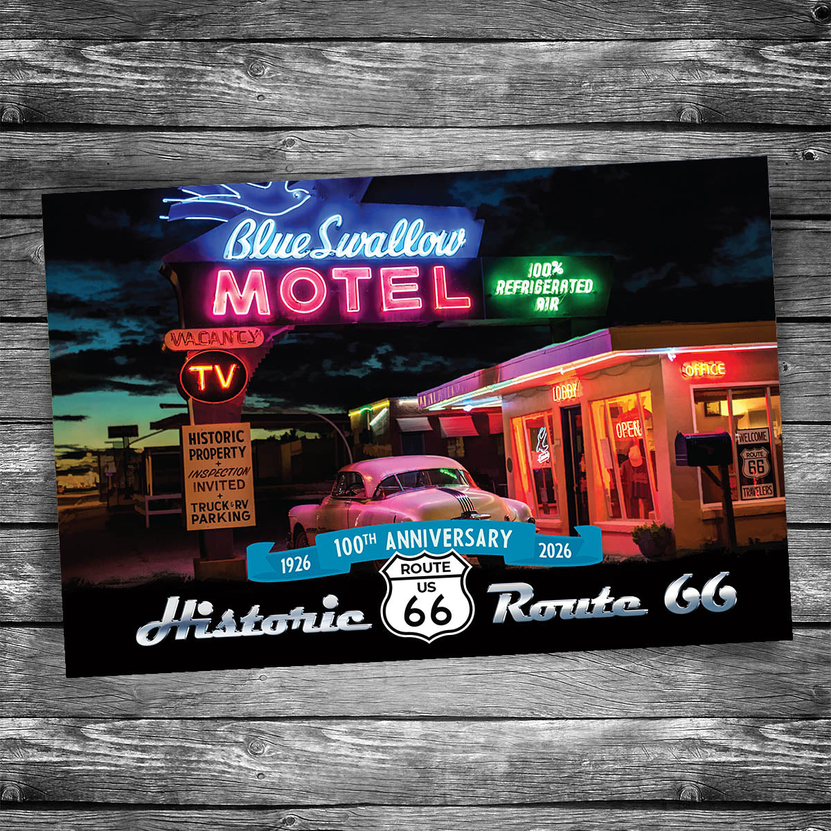 Route 66 Blue Swallow Motel Postcard - 100th Anniversary