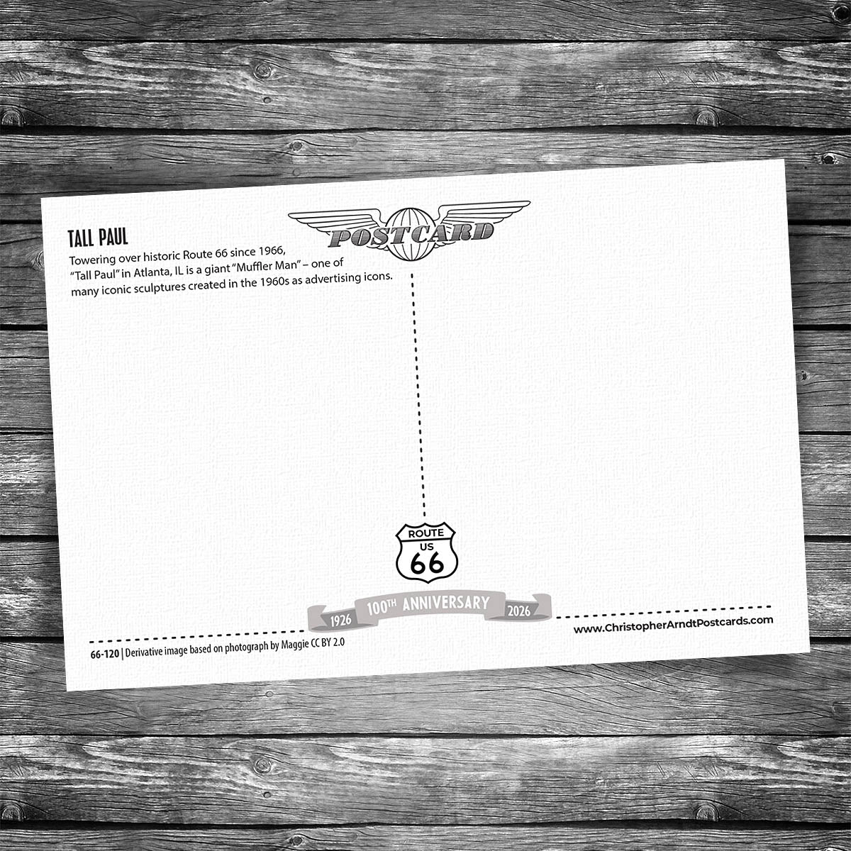 Route 66 Tall Paul Muffler Man Postcard - 100th Anniversary