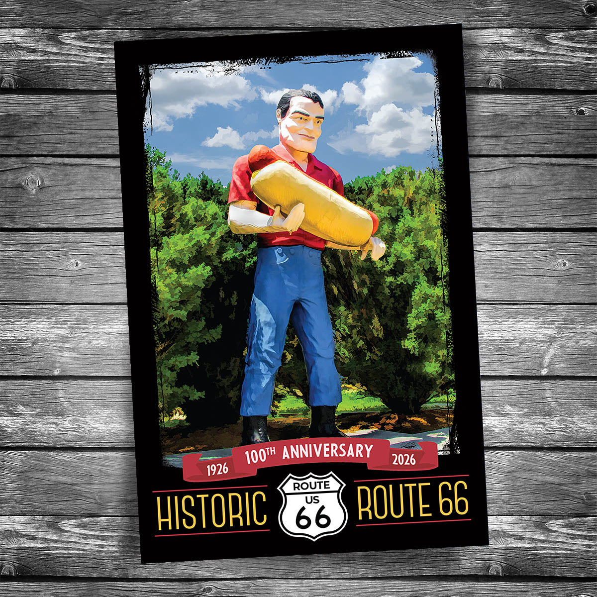 Route 66 Tall Paul Muffler Man Postcard - 100th Anniversary