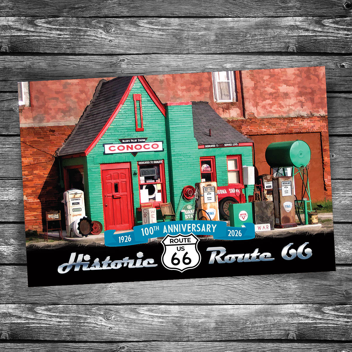 Route 66 Allen's Fillin' Station Postcard - 100th Anniversary