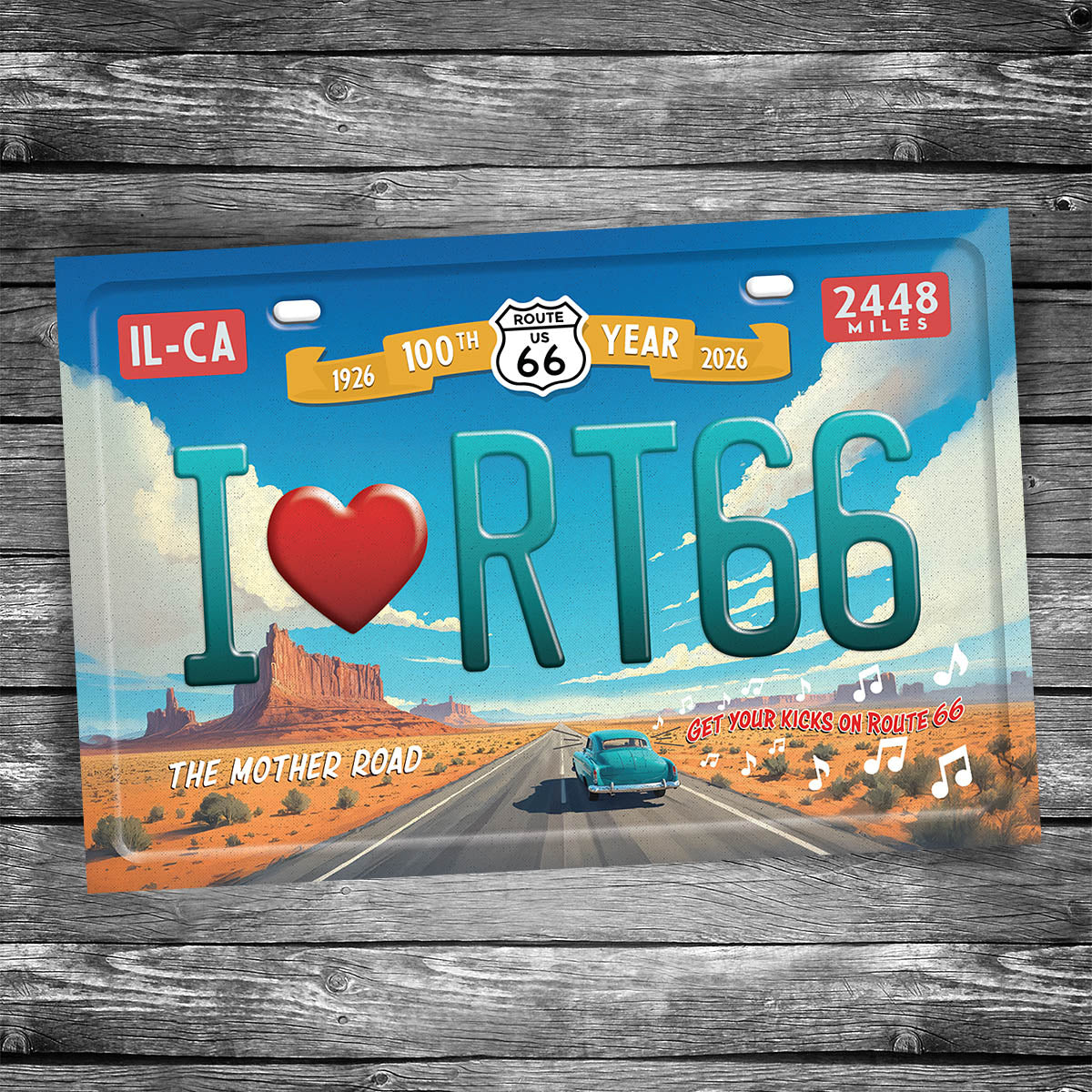 I Love Route 66 License Plate Postcard - 100th Anniversary