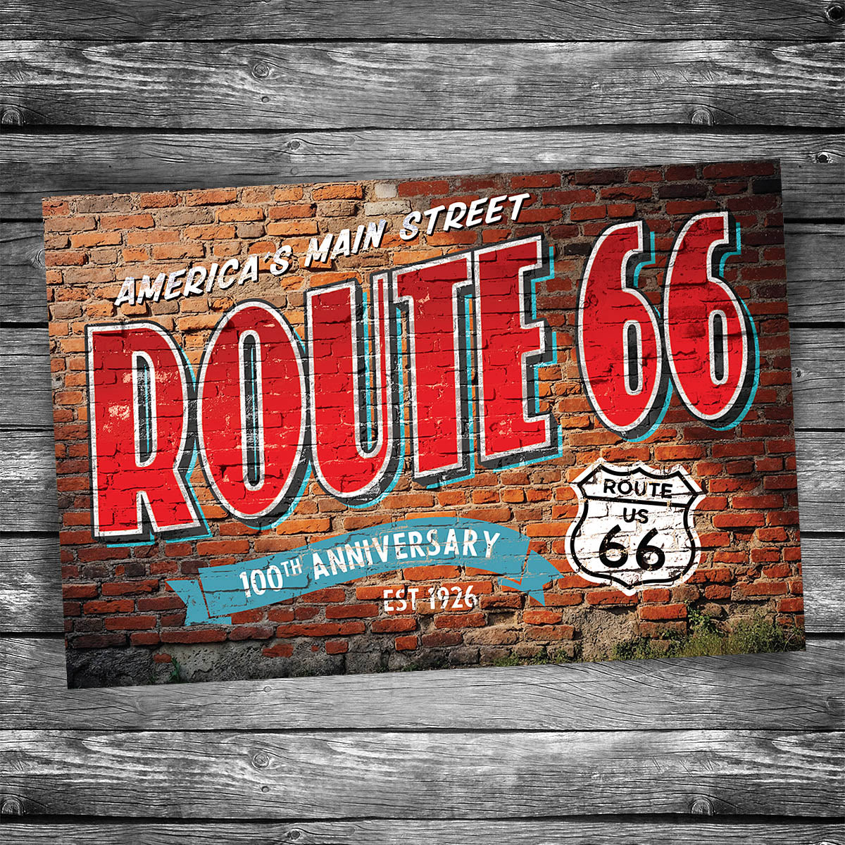 Route 66 Brick Wall Postcard - 100th Anniversary
