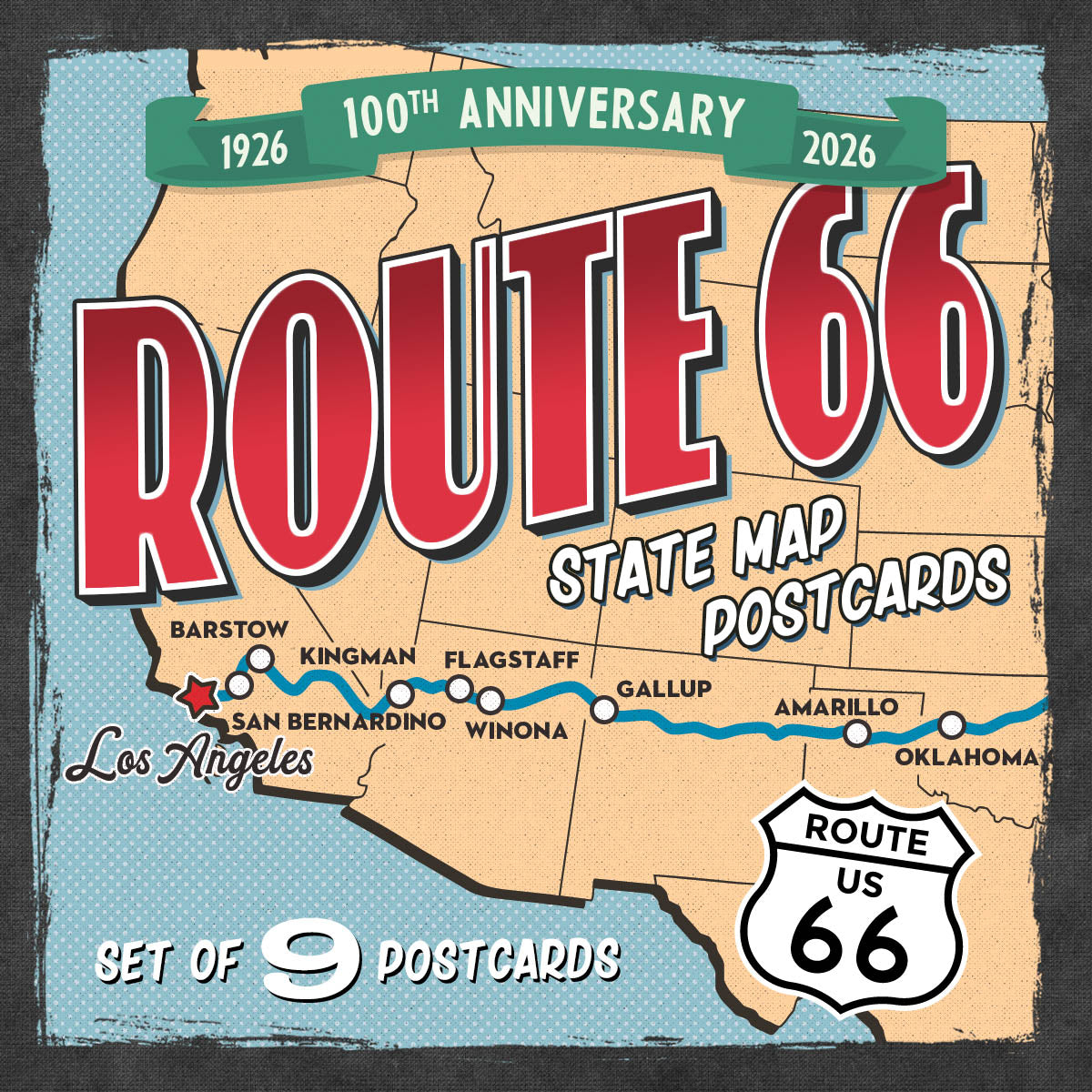 Route 66 State Map Postcards | Set of 9 | 100th Anniversary