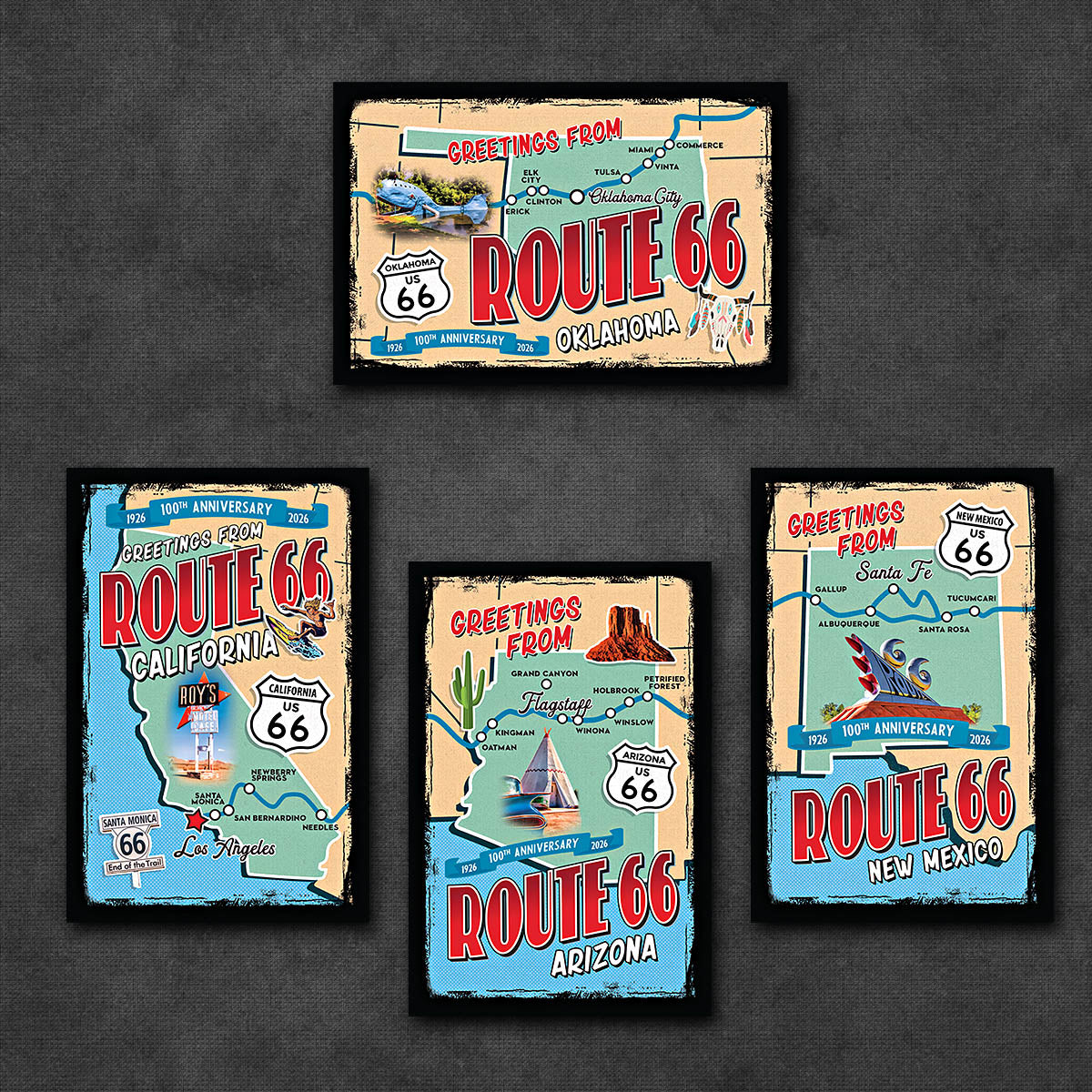Route 66 State Map Postcards | Set of 9 | 100th Anniversary