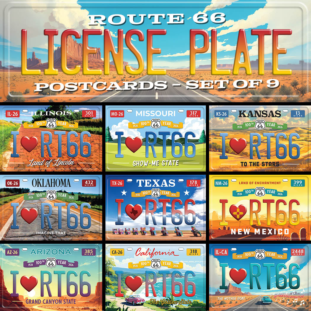 Route 66 License Plate Postcards | Set of 9 | 100th Anniversary
