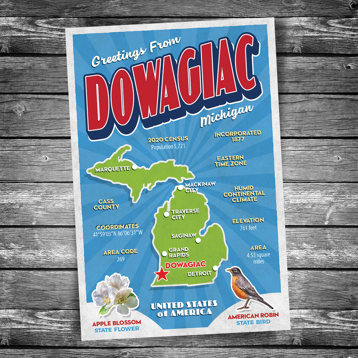 Greetings from Dowagiac MI Postcard | Set of 8