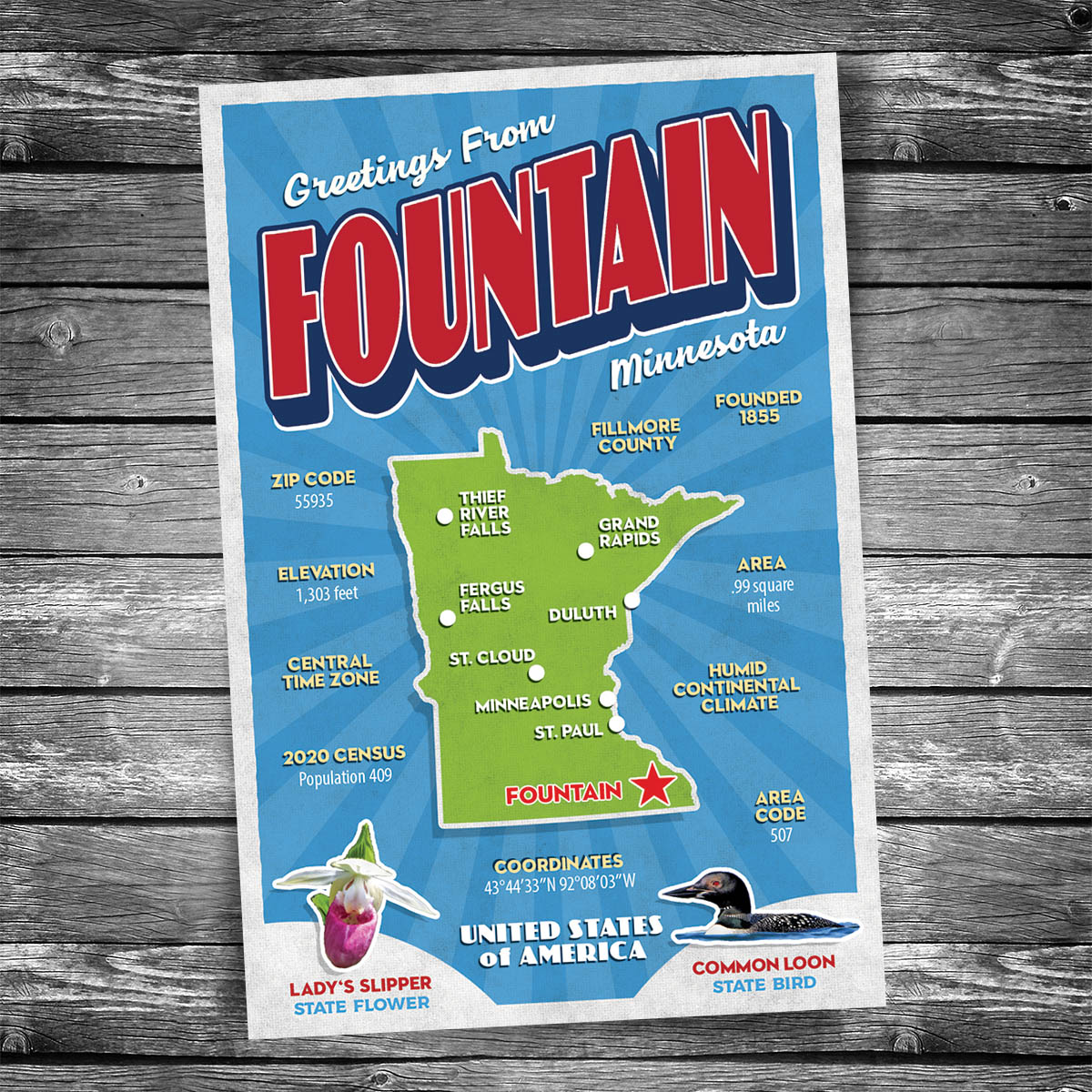 Greetings from Fountain MN Postcard | Set of 8