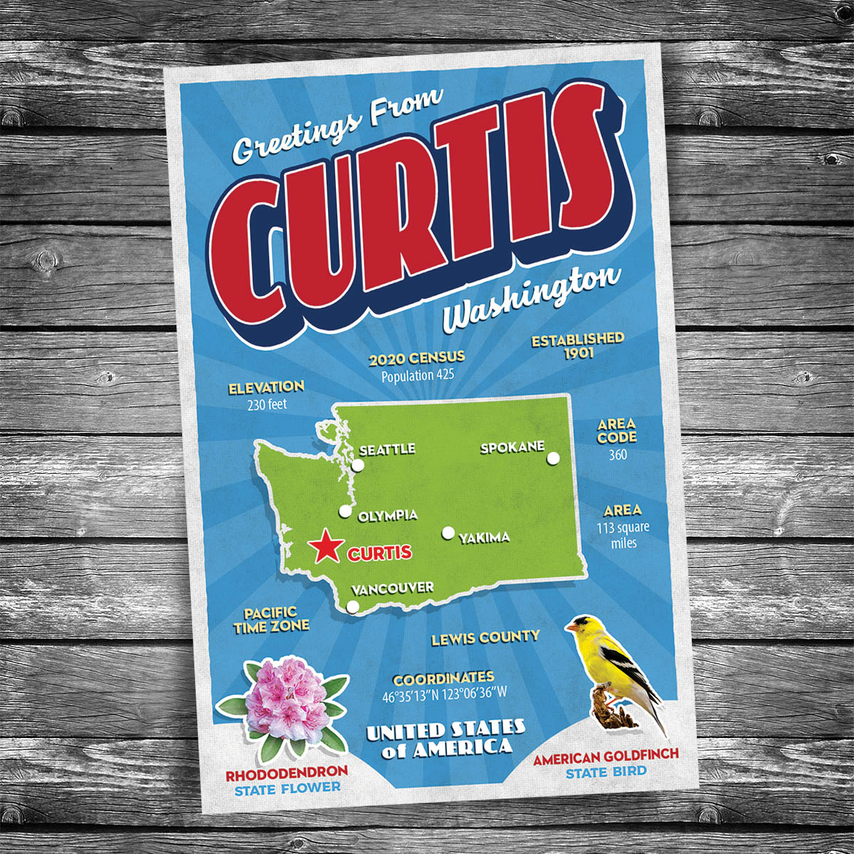 Greetings from Curtis WA Postcard | Set of 8