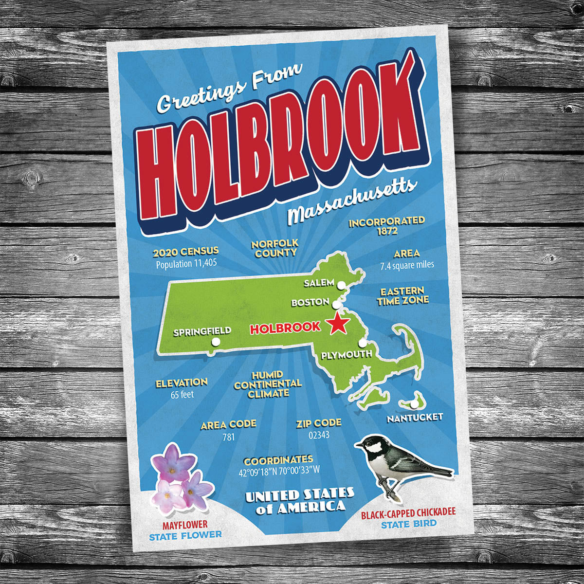 Greetings from Holbrook MA Postcard | Set of 8