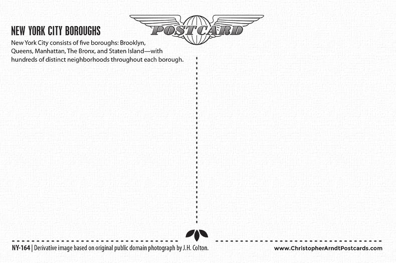 New York City Boroughs Vintage Map Postcard