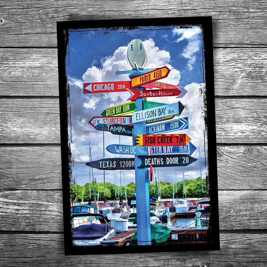 Door County Direction Sign Postcard