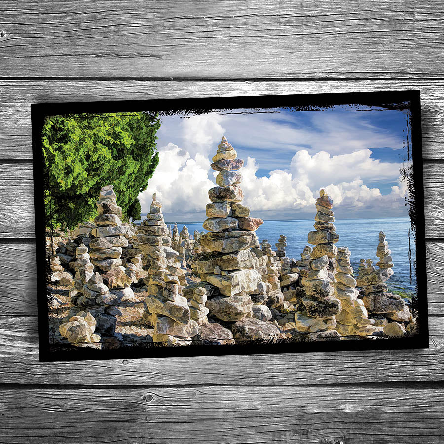 Door County Cave Point Rock Cairns Postcard