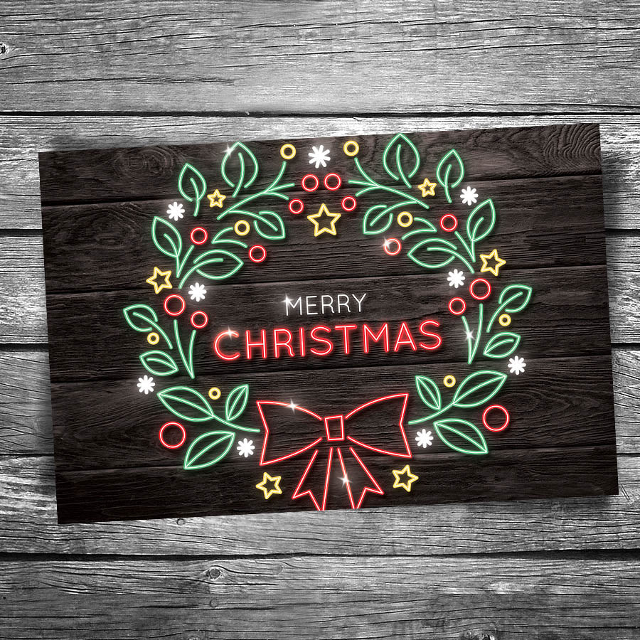 Christmas Neon Wreath Postcard