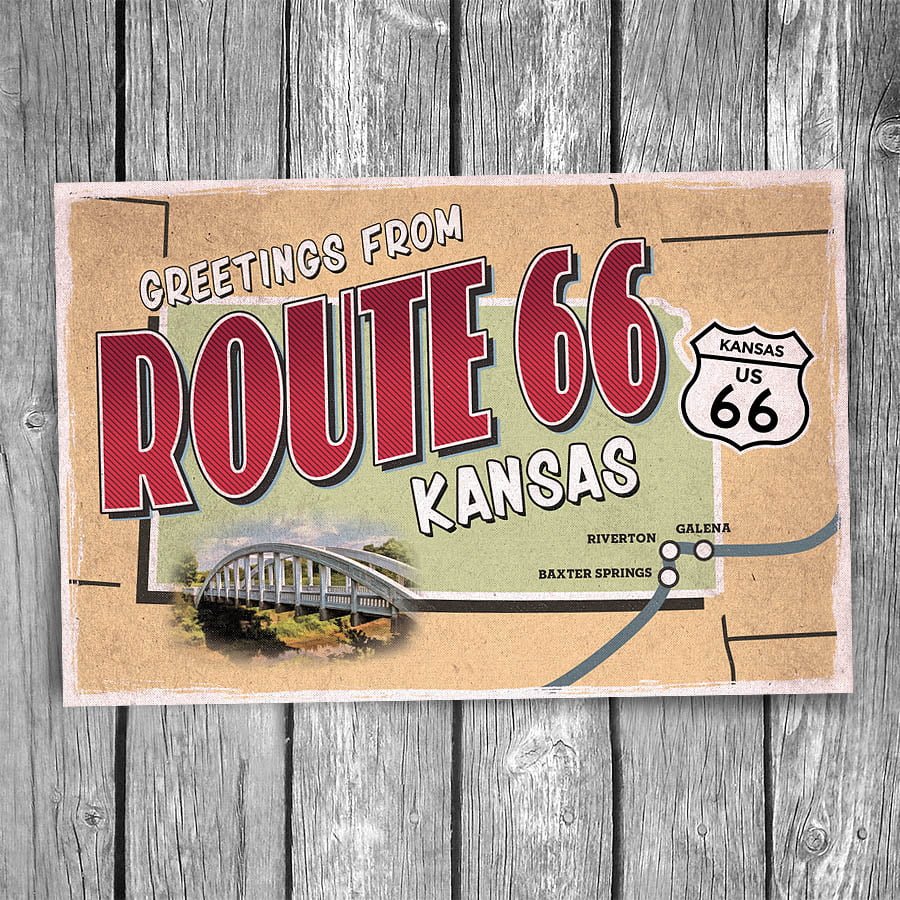 Greetings from Route 66 Kansas Map Postcard