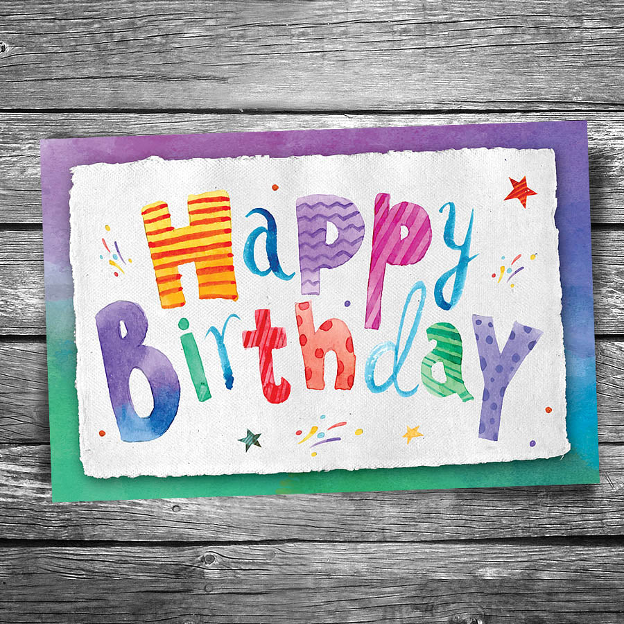 Happy Birthday Watercolor Postcard