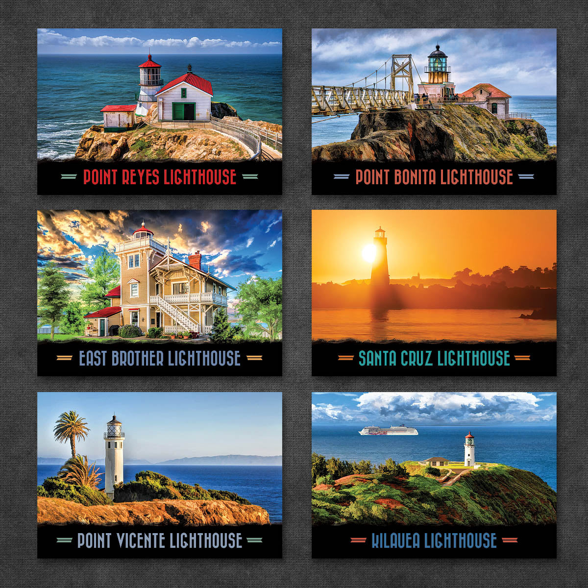 Pacific Coast Lighthouse Postcards | Set of 18