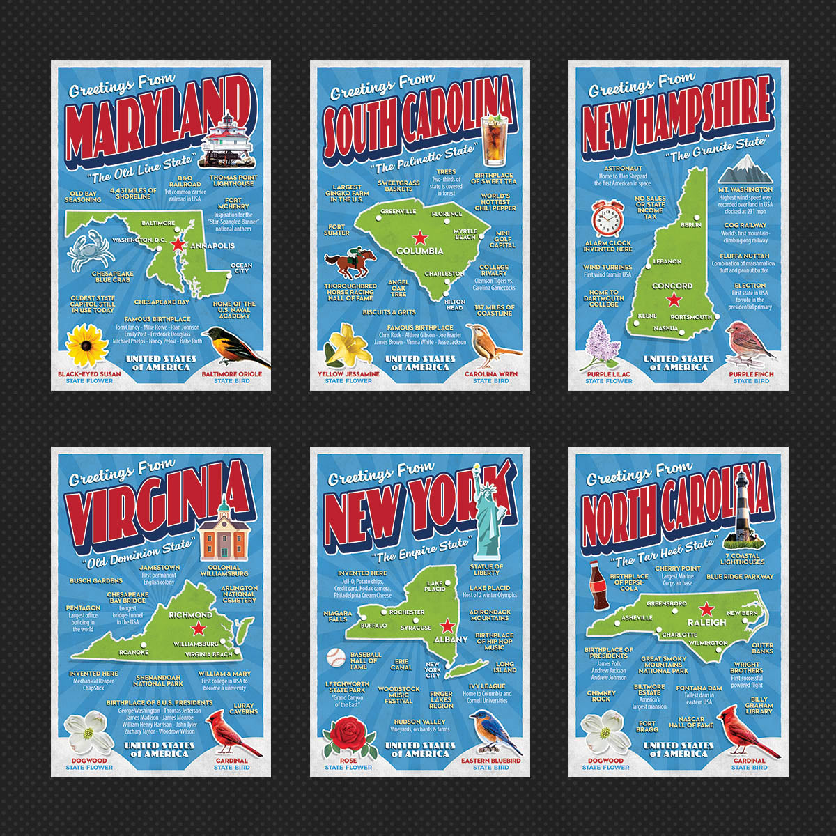 USA State Postcards | Set of 57