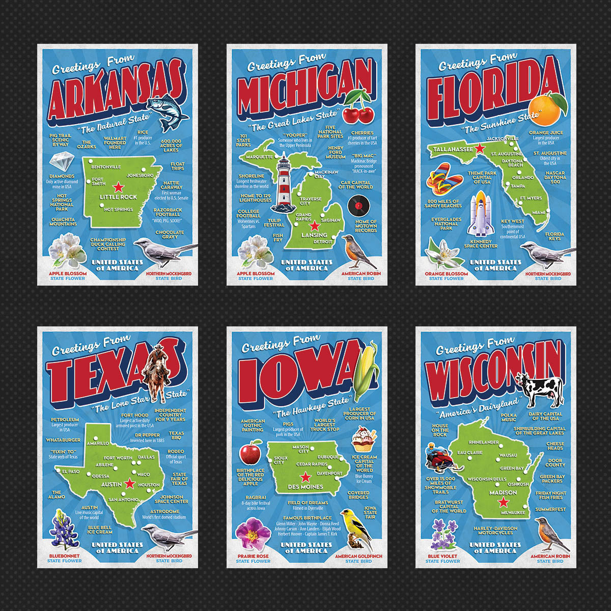 USA State Postcards | Set of 57
