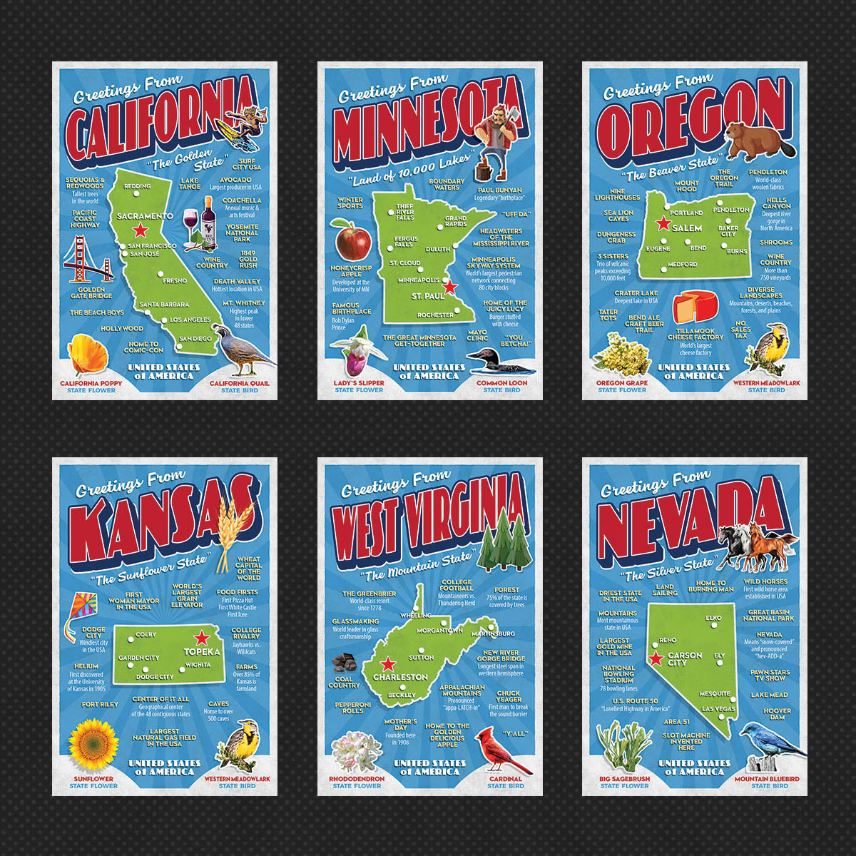 USA State Postcards | Set of 57