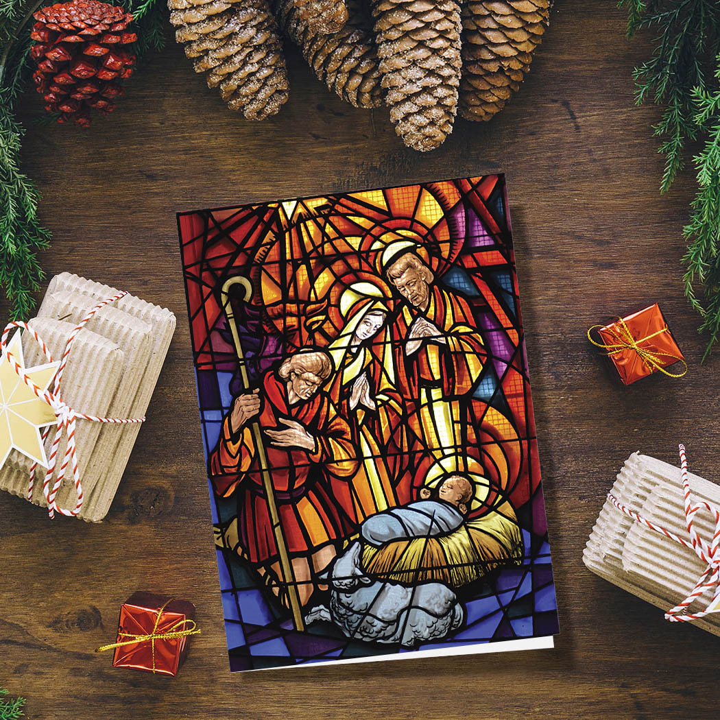 Stained Glass Nativity | Blank Greeting Card - SET of 4