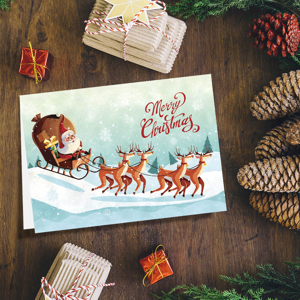 Santa's Sleigh | Blank Greeting Card - SET of 4