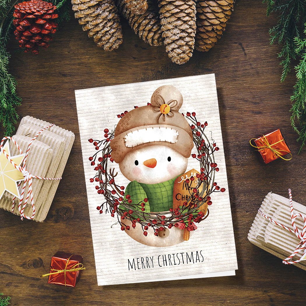 Country Snowman | Blank Greeting Card - SET of 4