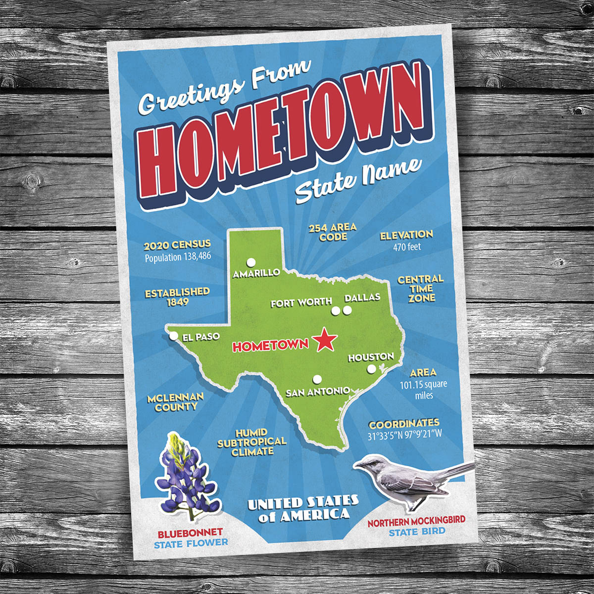 Custom Hometown Postcard | Set of 30