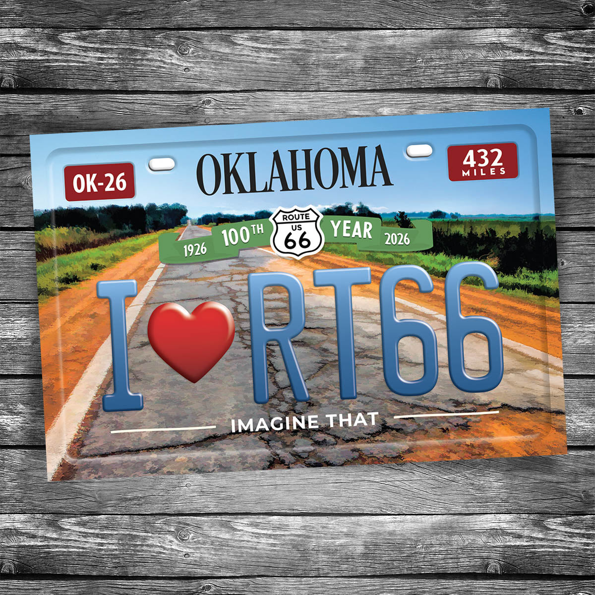 OKLAHOMA - I Love Route 66 100th License Plate Postcard | 4x6 Postcard