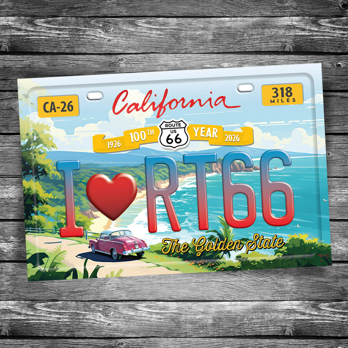 CALIFORNIA - I Love Route 66 100th License Plate Postcard | 4x6 Postcard
