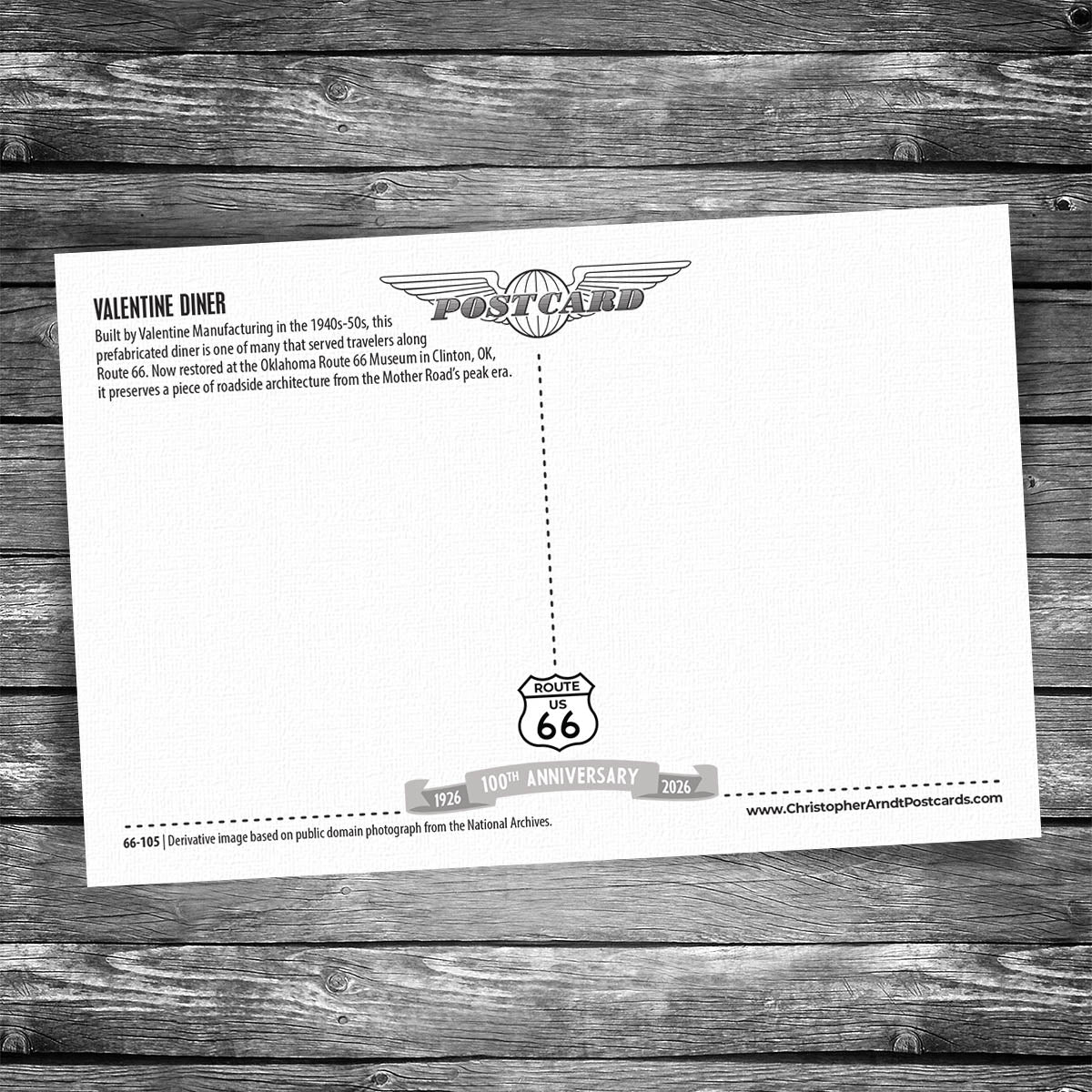 Route 66 Valentine Diner Postcard - 100th Anniversary