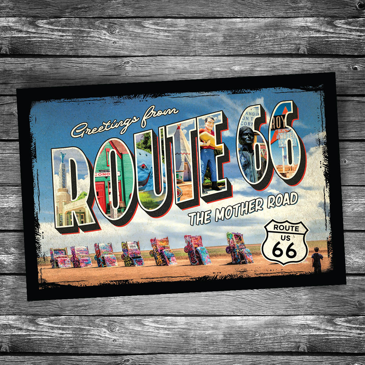 Route 66 Greetings From Cadillac Ranch Postcard