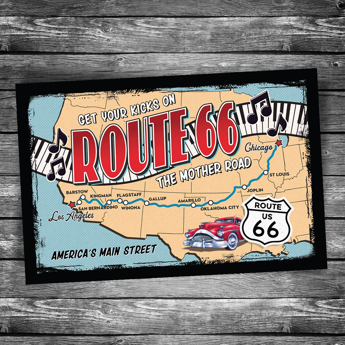 Get Your Kicks on Route 66 Map Postcard