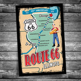 Greetings from Route 66 Illinois Map Postcard - 100th Anniversary